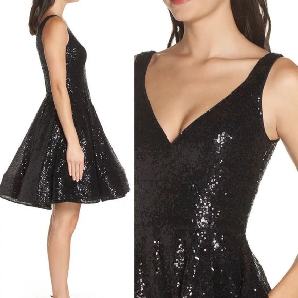 STUNNING Mac Duggal Black Sequin Fit and Flare Formal Dress - Picture 4 of 12